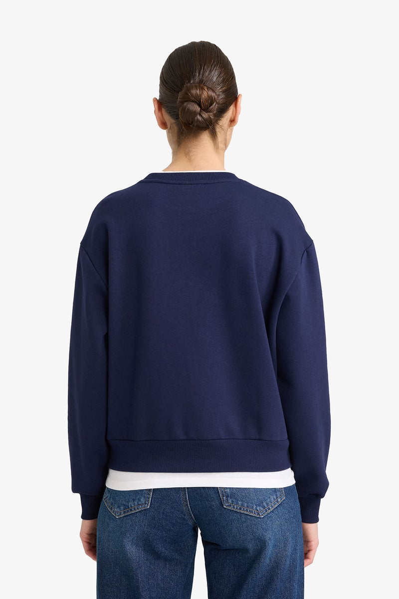 DeFacto Blue Woman Relax Fit Printed Polo Neck Thick Sweatshirt Casual - Image 5